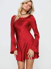 Lukea Long Sleeve Satin Mini Dress Red