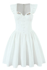 Yellow Cap Sleeve Flower Embroidery Ruched Dress