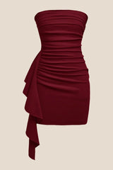 Strapless Red Bodycon Short Dress with Train
