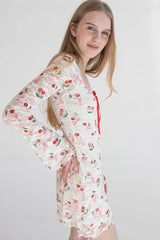 Lace Cherry Bow Long Sleeve Mini Dress