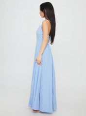 Ivie Halter Plunge Maxi Dress Blue Stripe