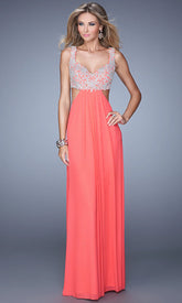 Lace-Bodice Open-Back Long La Femme Prom Dress