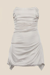 Strapless Grey Ruched Short Homecoming Dress