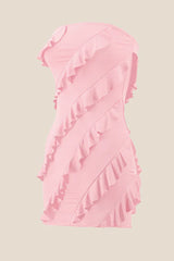 Strapless Pink Ruffled Bodycon Short Dress
