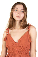 Rust Elastic Empire Waist Maxi Dress