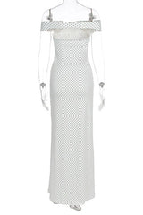 White Off-shoulder Polka Dot Long Dress
