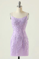 Lavender Lace Straps Tight Mini Dress