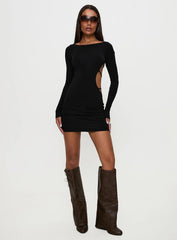 Rowin Long Sleeve Cut Out Mini Dress Black