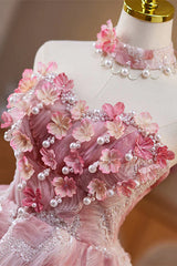 Strapless Pink 3D Floral Short Dress