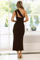 Nightlife Chic One Shoulder Mesh Midi Dress