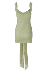 V-neck Green Lace Bodycon Short Dress