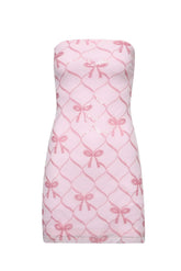 Strapless Pink Tight Short Dress with Lace-up Back