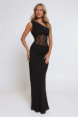 Lace Desire One Shoulder Maxi Dress Black