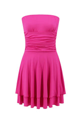 Strapless Orange Ruffle Ruched Short Dress