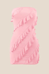 Strapless Coral Ruffled Bodycon Short Dress