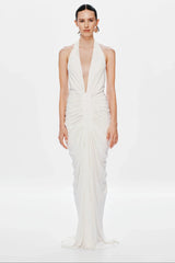 Misha Venus Gathered Cupro Dress - Ivory