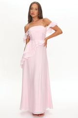 Natale Off-Shoulder Ruffle Maxi Dress Pink