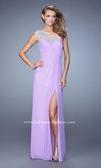 One-Shoulder Long La Femme Lace-Back Prom Dress
