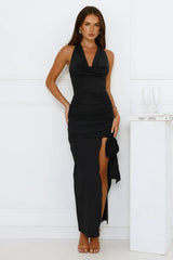 Electric Bloom Halter Maxi Dress Black