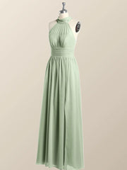 High Neck Mint Green Chiffon A-line Bridesmaid Dress