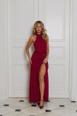Rosé Petal Dreams Halter Maxi Dress Berry