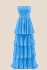 Hot Pink Chiffon Pleated A-line Tiered Maxi Dress