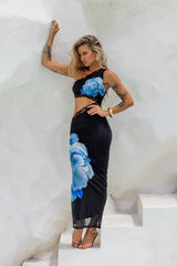 Bubbly Personality One Shoulder Mesh Maxi Dress Black Blue