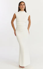 Eira Maxi Dress - High Neck Cap Sleeve Maxi Dress in White