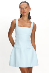 Melodic Faux Pocket Tweed Mini Dress Blue