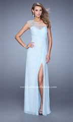 One-Shoulder Long La Femme Lace-Back Prom Dress