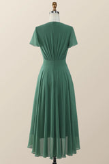 Knot Front Green Chiffon Long Bridesmaid Dress