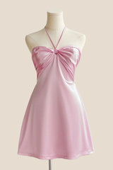 Halter Sage Green Back Tie A-line Short Dress