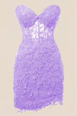 Strapless Neon Pink Appliques Tight Short Dress