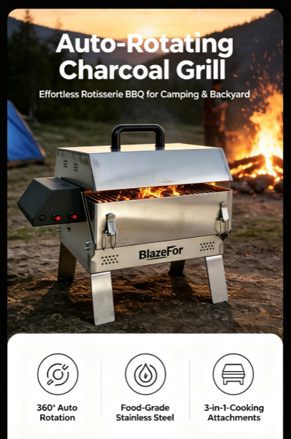 360° Auto-Rotate Portable Rotisserie Charcoal Grill