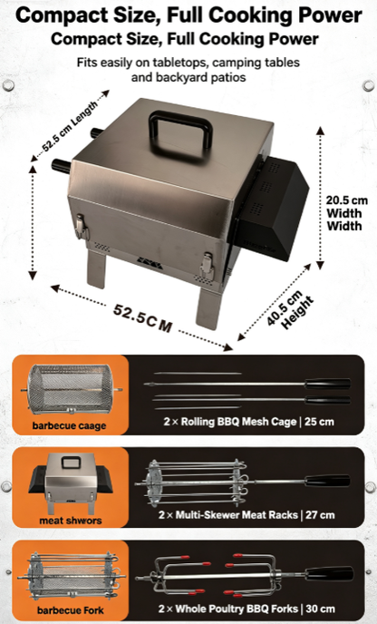 360° Auto-Rotate Portable Rotisserie Charcoal Grill