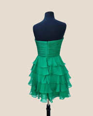 Strapless Red Chiffon Bow Ruffle Short Dress