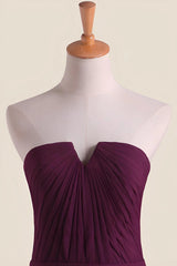 Strapless Grape Pleated Chiffon A-line Long Bridesmaid Dress